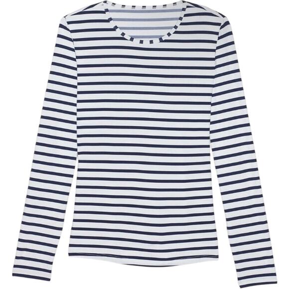 Lands’ End Womens Sz XL Nautical Striped Long Sleeve Rash Guard Top Nylon - Picture 1 of 15